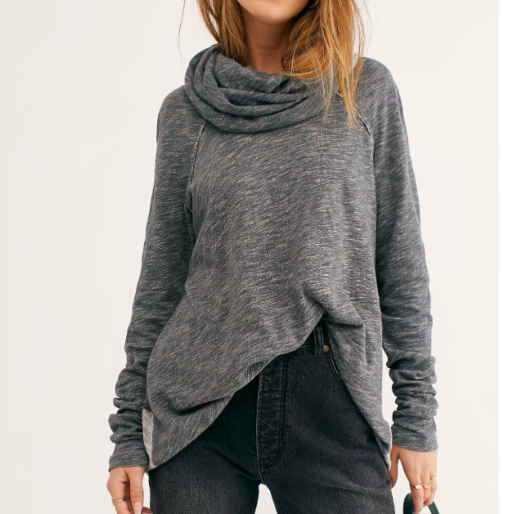 Free People Women's Charcoal Cowl Neck Pullover Sweater XS